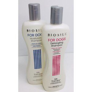 2 BIOSILK DOGS Silk Therapy DETANGLING Shampoo MOISTURIZING Shampoo 12oz